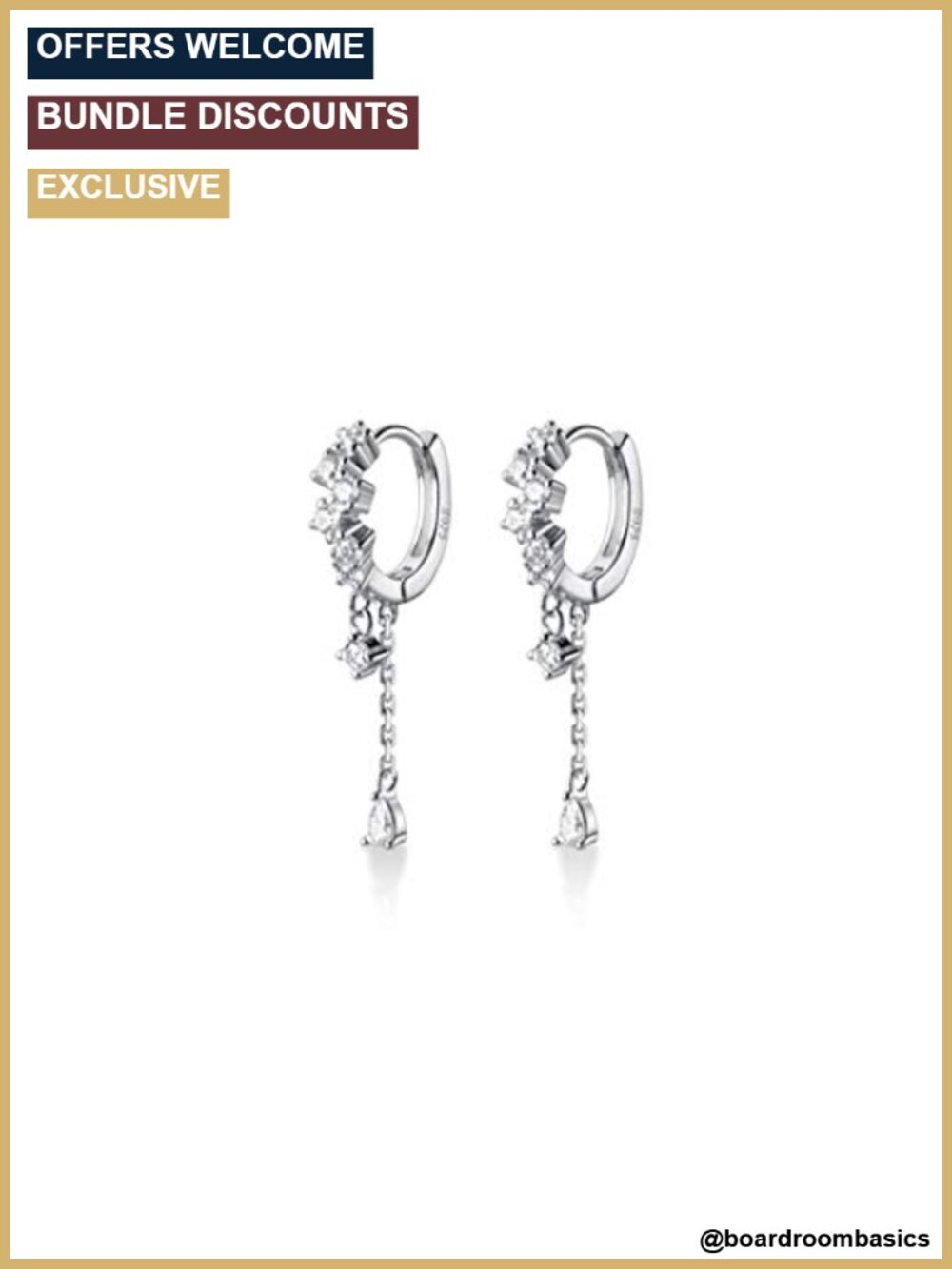 925 Sterling Silver CZ Teardrop Dangle Hoop Earrings Water Droplet Drop